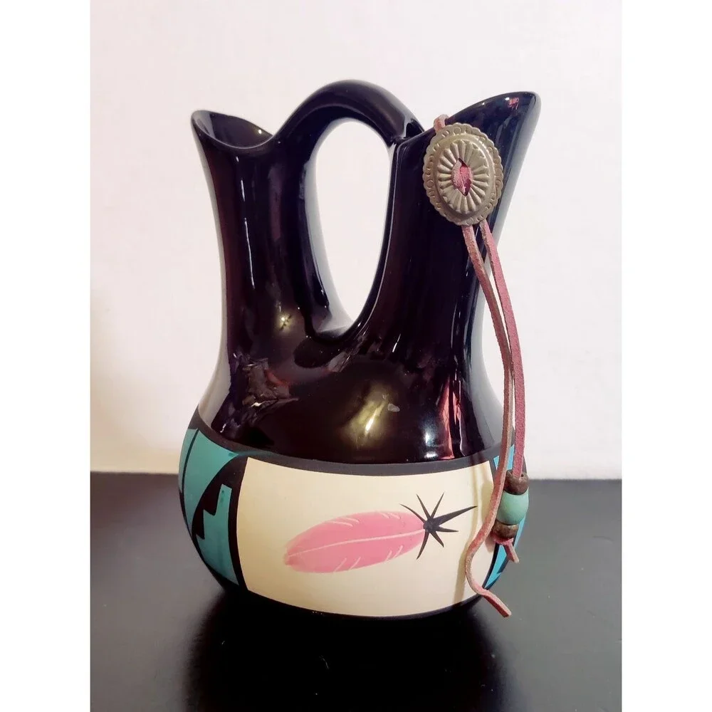 Vintage Navajo Wedding Vase Pottery 8 Inch Signed 1990 